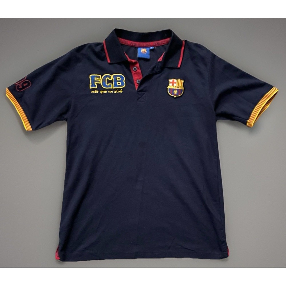 FC Barcelona Short Sleeve Polo Shirt Blue Soccer Embroidered Logo Large JBHS
